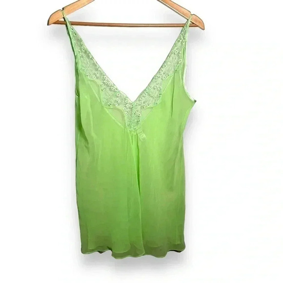 Vintage Other - Vintage silk and satin Y2K green mesh slip with open front L